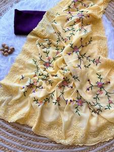 Conjunto de Saree de Diseñador Bordado con Blusa de Georgette de Seda, Ropa Étnica, Ropa de Fiesta, Saree de Boda, Atuendo Tradicional Indio - Product Image 2