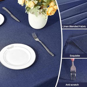 Tovaglia Rettangolare in Lino Testurizzato Blu Navy, Impermeabile, Antipiega e Lavabile per Tavolo da Pranzo - Product Image 2
