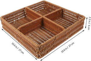 Panier de rangement tressé multi-compartiments en rotin plastique fait main, plateau amovible pour collations, pour l'organisation de la cuisine - Product Image 6