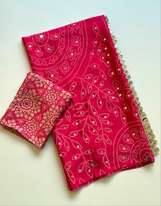 Magnifique sari en soie pure, douce et bon marché, tissu uni avec impression Bandhan, accompagné d'un tissu pour chemisier. - Product Image 1