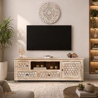 Meuble TV vintage en bois sculpté, console de rangement multimédia, unité de divertissement pour salon