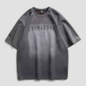 Camiseta de Hombre con Estampado Puff, Estilo Vintage, Cuello Redondo, para Uso Diario, Algodón Lavado con Ácido - Product Image 3