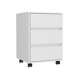 White Finish Three-<b>Drawers</b> Bang Filing Cabinet <b>with</b> <b>Roller</b> Blade Glide - Product Image 3