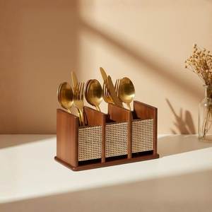 wooden cutlery stand <b>storage</b> holder utensil organizer spoon fork knife <b>kitchen</b> countertop rustic wood holder - Product Image 5