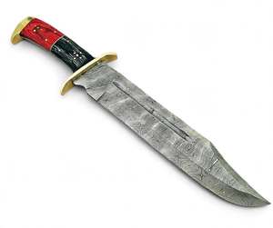 Couteau utilitaire artisanal en acier damas à motif torsadé, à pointe robuste, avec manche bicolore et garde en laiton en forme de S - Product Image 6