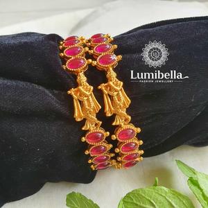 Gold Plated <b>Copper</b> Pearl <b>Bangles</b>-Ethnic Geometric Pyramid Design for Engagement - Product Image 3