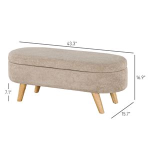 Panca contenitore moderna da ingresso da 110 cm con gambe in legno, panca imbottita beige per fondo letto, mobile da camera da letto - Product Image 3