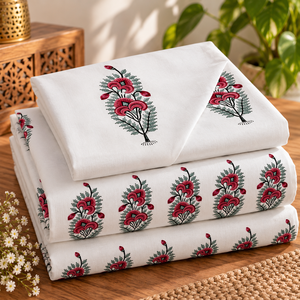 Parure de draps en coton fleuri avec motif floral rouge, tissu doux, collection de literie pour chambre à coucher, maison, hôtel, chambre d'hôtes. - Product Image 3