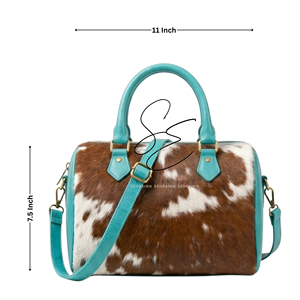 Nuevo Bolso de Cuero Turquesa de Alta Calidad con Pelo, Estilo Boho Chic Vaquero, Bandolera de Piel de Vaca, Bolso Rápido de Cuero Personalizado - Product Image 3