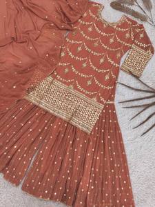 Ensemble Salwar Kameez en Faux Georgette Rose Embossé pour Femmes, Tenue Traditionnelle Indienne et Pakistanaise, Robe de Mariage et de Soirée - Product Image 5