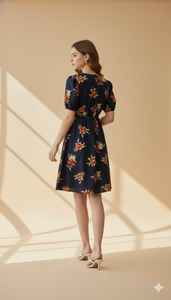 Vestido Midi para Mujer, Estampado Floral, con Tirantes Finos, Casual, Transpirable, Cintura Natural, Azul, con Botones, 100% Algodón, Corte en A, Ajuste Moderno - Product Image 2