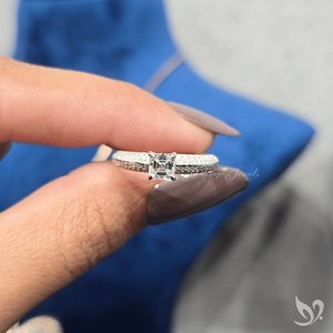 0.50 CT asscher cut lab grown diamond ring <b>step</b> cut square stone micro pave band 10K white gold ring - Product Image 5