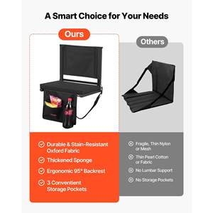 Black Stadium <b>Seat</b> Folding Bleacher <b>Chair</b> with Thick <b>Cushion</b> Back Support Shoulder Strap Hooks Cup Holder Side Pocket - Product Image 3