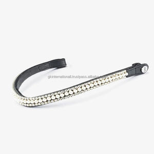 Banda para cejas de caballo de cuero negro de nuevo diseño con cristales blancos de primera calidad perlas diamantes de imitación banda decorativa para cejas de caballo de cuero - Product Image 4