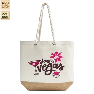 Sac de plage en toile de coton laminée 220 GSM, sac de voyage de plage 40x33x15 cm, logo personnalisé, vente en gros, OEM, marque privée, modèle SNCH235AC - Product Image 3