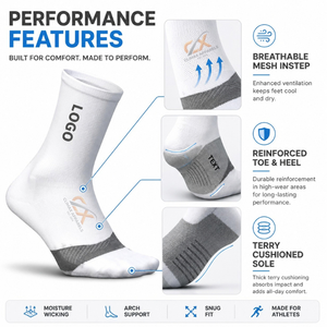 Wholesale Private Label Crew <b>Athletic</b> Socks Arch <b>Support</b> Elastic Cuff Non-Slip Knitted Sport Socks Custom Design - Product Image 1