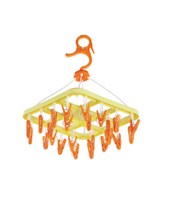 Séchoir à linge en plastique jaune avec 24 pinces orange, type crochet, multifonctionnel pour buanderie, conception durable - Product Image 1