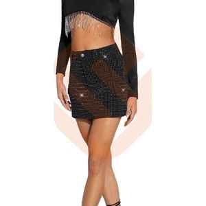 Falda vaquera brillante vintage de verano para mujer, elegante minifalda negra de cintura alta con brillos para fiestas al estilo western. - Product Image 4