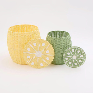 Cesta de almacenamiento infantil de hierba marina natural con diseño de limón, elegante cesta organizadora para juguetes, ropa, decoración del hogar y almacenamiento. - Product Image 2