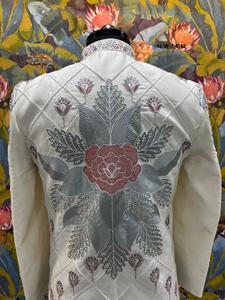 Mens Jet Black Indo Western Sherwani TR Lachko Base Featuring Botanical Pattern Multi Color Sequence and <b>Bead</b> Coding Set - Product Image 2
