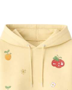 Custom Women Butter Yellow Crop Hoodie Shorts Set Fruit Print Casual Two Piece Outfit Cotton Fleece Lounge Wear Custom Wholesale - Product Image 6