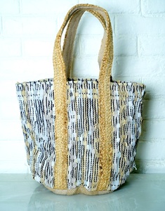 Sac fourre-tout en jute tressé pour femme, motif géométrique, style bohème, ouvert, pour l'été, la plage, le shopping, sac à main écologique - Product Image 3