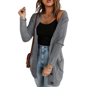 2025 Women's Casual <b>Long</b> Sleeve Outwear Open Front <b>Cardigan</b> with Button <b>Chunky</b> Cable <b>Knit</b> Winter Sweater Pockets Loose Coat - Product Image 3