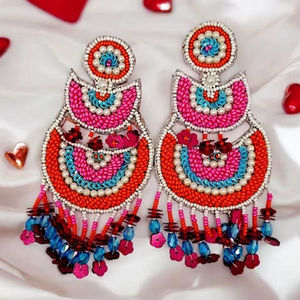 Pendientes multicolor hechos a mano con bordado de cuentas para mujer, joyería festiva para fiestas al mejor precio, pendientes de cuentas. - Product Image 1