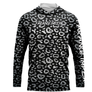 Custom Fishing Sun <b>Hoodie</b> Long Sleeve UPF 50+ Quick Dry Performance Angling Shirt Men's Leopard Print Anti <b>UV</b> Anti-Bacterial OEM - Product Image 1