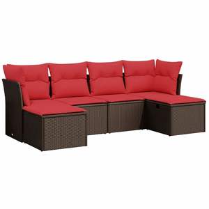 Juego de sofás de patio de ratán sintético marrón de 6 piezas con cojines, muebles duraderos para exteriores - Product Image 2