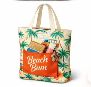 Sac fourre-tout en toile de plage au design personnalisé avec imprimé palmier, poche avant, grande taille, poignée épaule, sac de shopping - Product Image 3