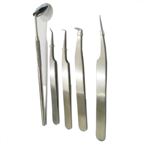 Ensemble de 4 pinces à cils en acier inoxydable de qualité supérieure avec pointes précises et miroir intégré pour extensions de cils - Product Image 1