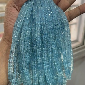Perles facettées en forme de pneu, aigue-marine AAA, 4-7 mm, 17 pouces, pierre précieuse naturelle pour la création de bijoux, prix de gros - Product Image 1