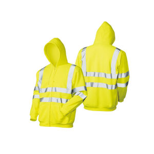 Sweat à capuche unisexe haute visibilité avec bandes réfléchissantes, jaune, polyester, vêtements de travail - Product Image 1