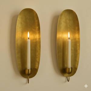 Contemporary Brass Candle <b>Wall</b> <b>Sconce</b> Set Handcrafted Metal Design Warm Ambient Glow for Living Room Bedroom Decor By UO INDIA - Product Image 5