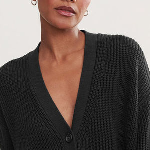 Cárdigan de Algodón Negro Tejido a Medida para Mujer, Cuello en V, Botones, Manga Larga, Informal, Ligero, Servicio OEM - Product Image 5