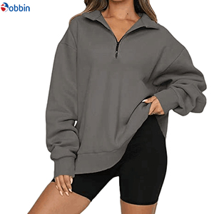 Customizable Style Women's Oversized Solid Color Half-Zip <b>Stand</b> Collar <b>Drop</b>-Shoulder Long Sleeve Sweatshirt Autumn Knitted - Product Image 2
