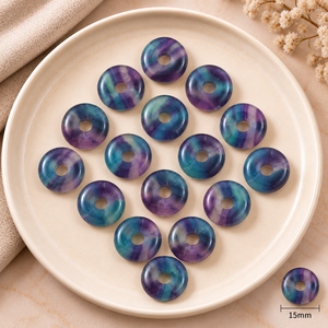 Colgante de Donut Liso de Fluorita Multicolor de 15mm, Piedra Preciosa para Sanación con Cristales y Energía Reiki, Diseño para Fabricación de Joyas al por Mayor - Product Image 4