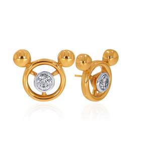 Aretes de Diamantes en Forma de Mickey Mouse, Color Amarillo Dorado, Corte Brillante Redondo, Diamantes Cultivados en Laboratorio, Joyería Unisex para Uso Diario - Product Image 3