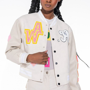 Chaqueta Varsity de Mezclilla Unisex Personalizada, Diseño de Parches Bordados en Satén de Seda, Forro de Poliéster/Algodón, Estilo Color Block - Venta al Por Mayor - Product Image 3
