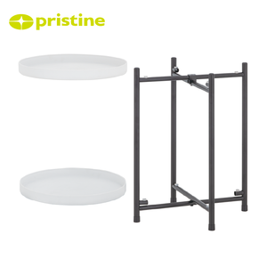 Minimalist Round Metal Storage rack <b>Double</b> Tier White Top Iron Frame Kitchen Organizer Standing Type Neatening Rack - Product Image 5