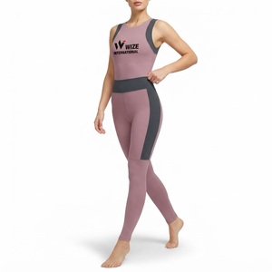 Combinaison de yoga sans manches taille haute color block pour femme, effet ventre plat, longueur intégrale - Product Image 1