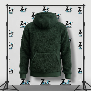 Sweat-shirt à capuche vert pour homme, en polaire imperméable et écologique, 400g, coupe classique, couleur unie, vêtement d'hiver décontracté, avec poche - Product Image 2
