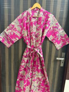 Bata Kimono de Algodón Rosa Floral con Cuello en V y Cordón Ajustable para Mujer, Transpirable, Ligera, para Verano, Ropa de Descanso, Túnica de Playa - Product Image 1