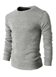 Pull à col rond gris pour homme, à manches longues, en tricot, pour un usage quotidien décontracté - Product Image 1