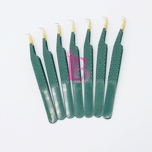 Pinzas de Acero Inoxidable con Punta Dorada para Extensión de Pestañas, Color Verde Sostenible, Última Tendencia, Nueva Llegada, Mega Volumen, Pestañas de Visón - Product Image 2