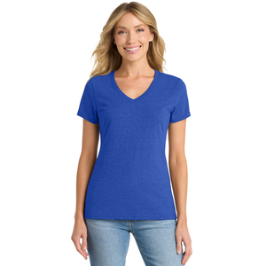 T-shirt tendance pour femme à col en V, en jersey de coton confortable, à manches courtes, haut décontracté, fournisseur d'habillement en gros - Product Image 1