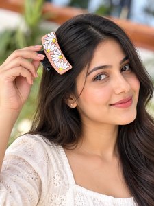 Nouvelles pinces à cheveux en cuir véritable faites à la main, décorées de fleurs de marguerite, élégantes, pour femmes, accessoires pour cheveux - Product Image 5