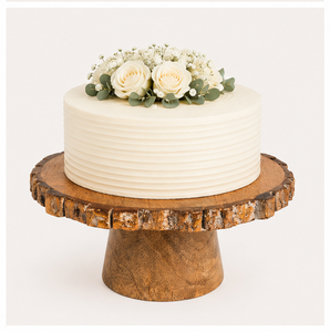 Rustic Handcrafted Mango Wood <b>Cake</b> <b>Stand</b> With Natural Tree Bark Edge 1 Tier Round Pedestal Dessert Display For Weddings Parties - Product Image 4