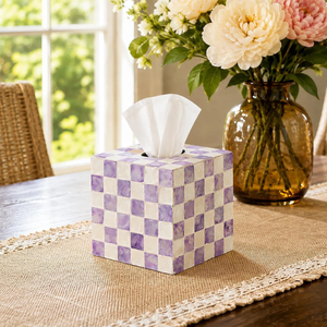 Caja de pañuelos moderna hecha a mano con conchas de capiz, diseño a cuadros, soporte para pañuelos MOP, venta al por mayor desde Vietnam - Product Image 4